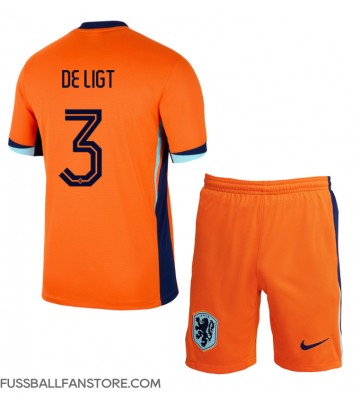 Niederlande Matthijs de Ligt #3 Replik Heimtrikot Kinder EM 2024 Kurzarm (+ Kurze Hosen)